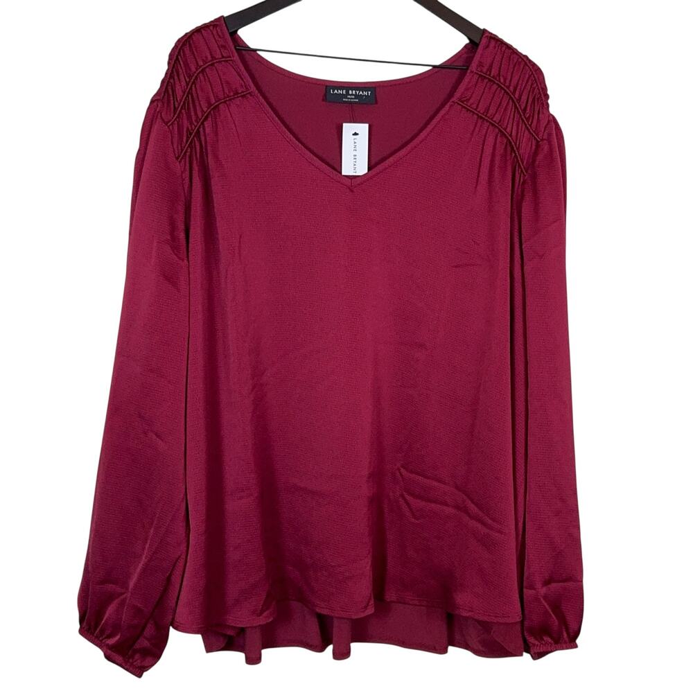 Lane Bryant 26/28 V-Neck Blouse NWT Red Long Sleeve Plus Size
